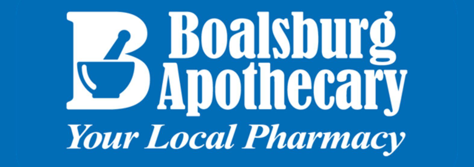 A blue sign that says boalsburg apothecary.