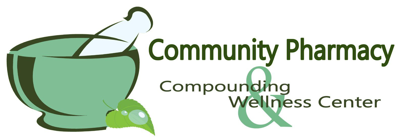 A green and white logo for community health compounding & wellness.