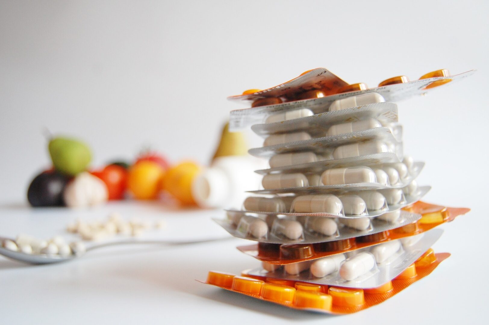 A stack of pills sitting on top of each other.